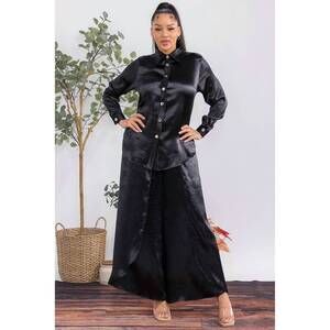 NEW KAREN T DESIGN button down shirt and open pants set in black